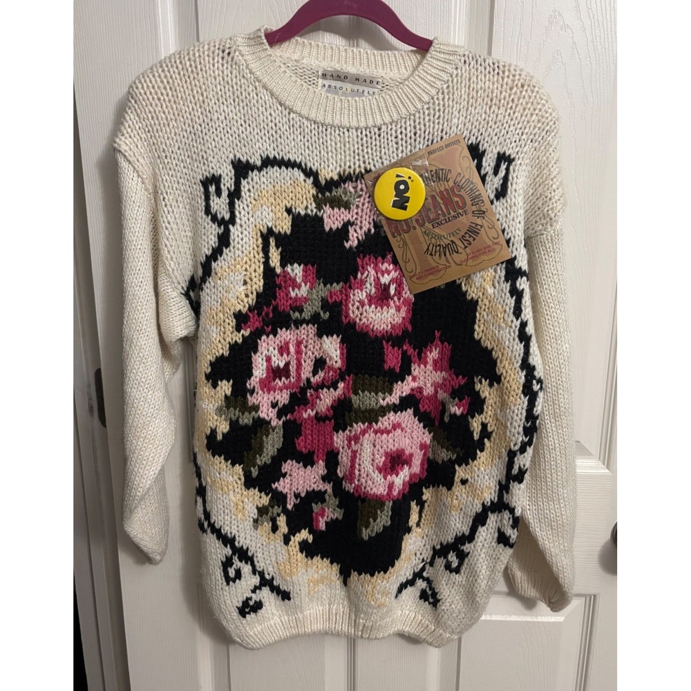 NEW NO! Jeans | Cream Floral Vintage Hand Made Sweater Sz S